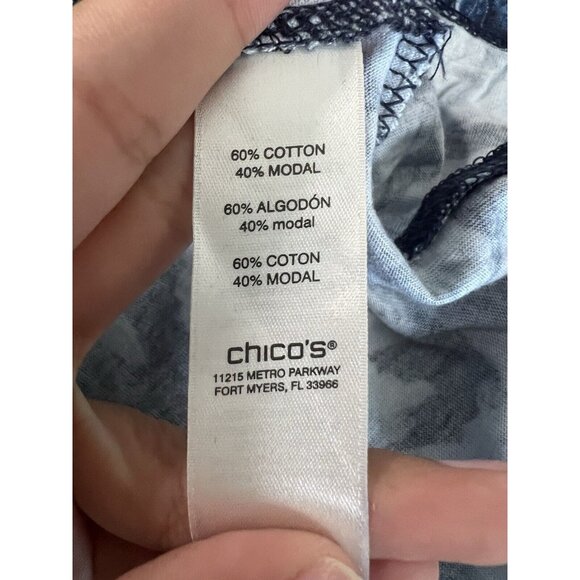 Chico's Size 2 Blue Cotton Modal Tee Shirt Seashell Nautical Beach Travel Modern - Picture 7 of 8